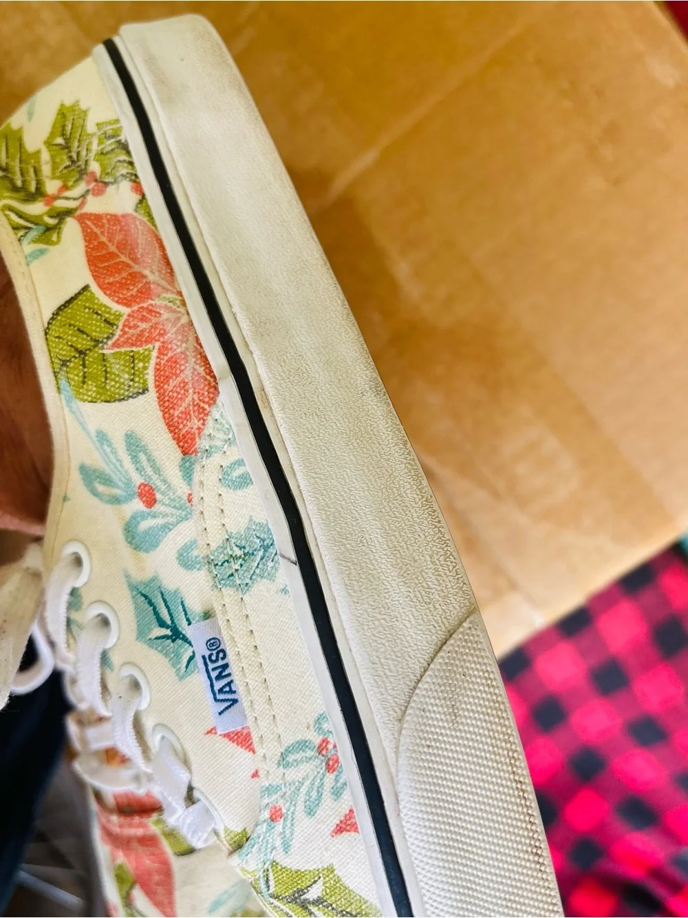Vans Canvas Low-Top Sneakers in White with Red & Green Floral Print